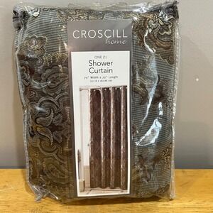 Croscill Home Laviano Shower Curtain Aqua Bronze Gold Damask Floral 70x72 NEW